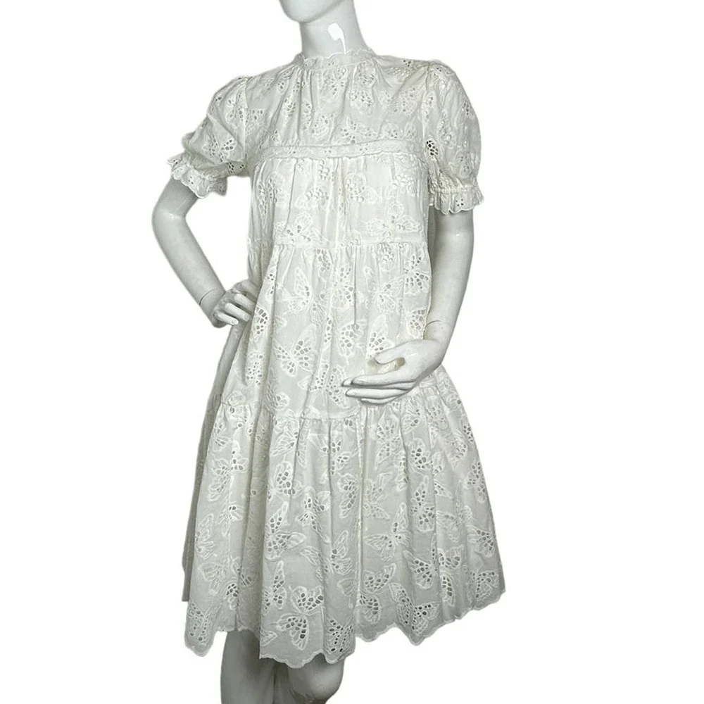 Kate Spade Butterfly Eyelet Tiered mainline Dress in Fresh White M